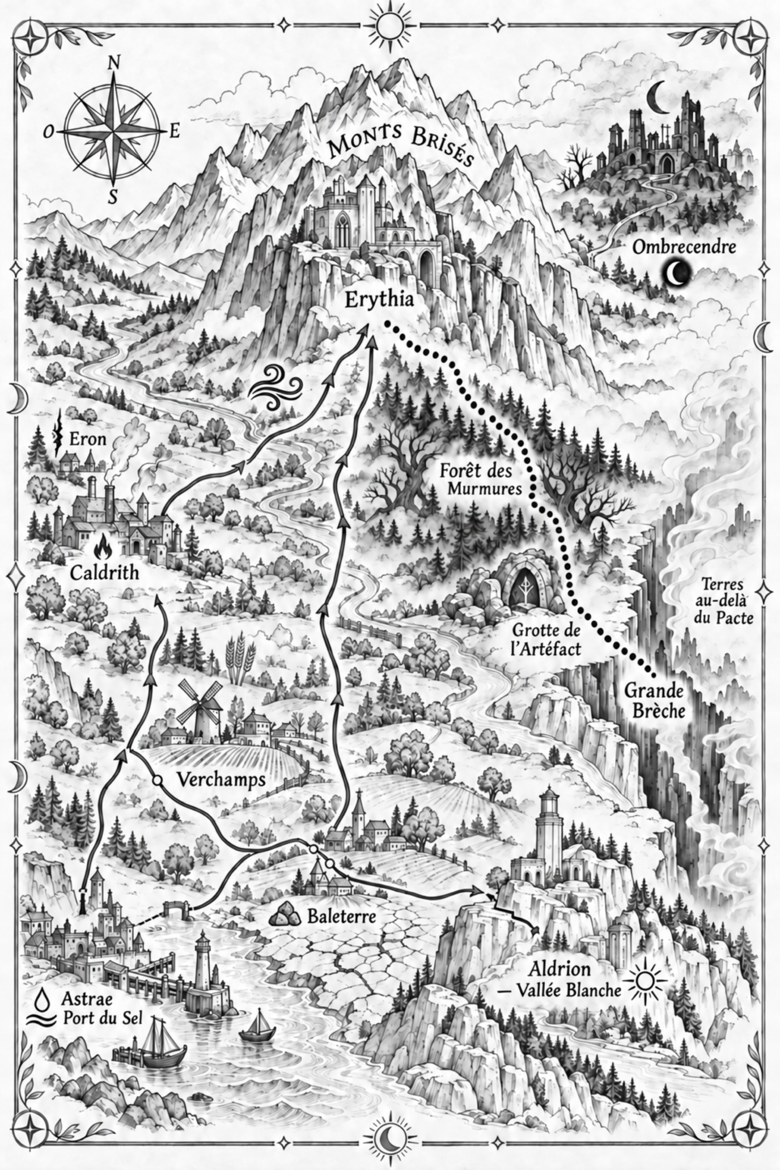 Carte illustrée des terres de l'Aube et du Crépuscule